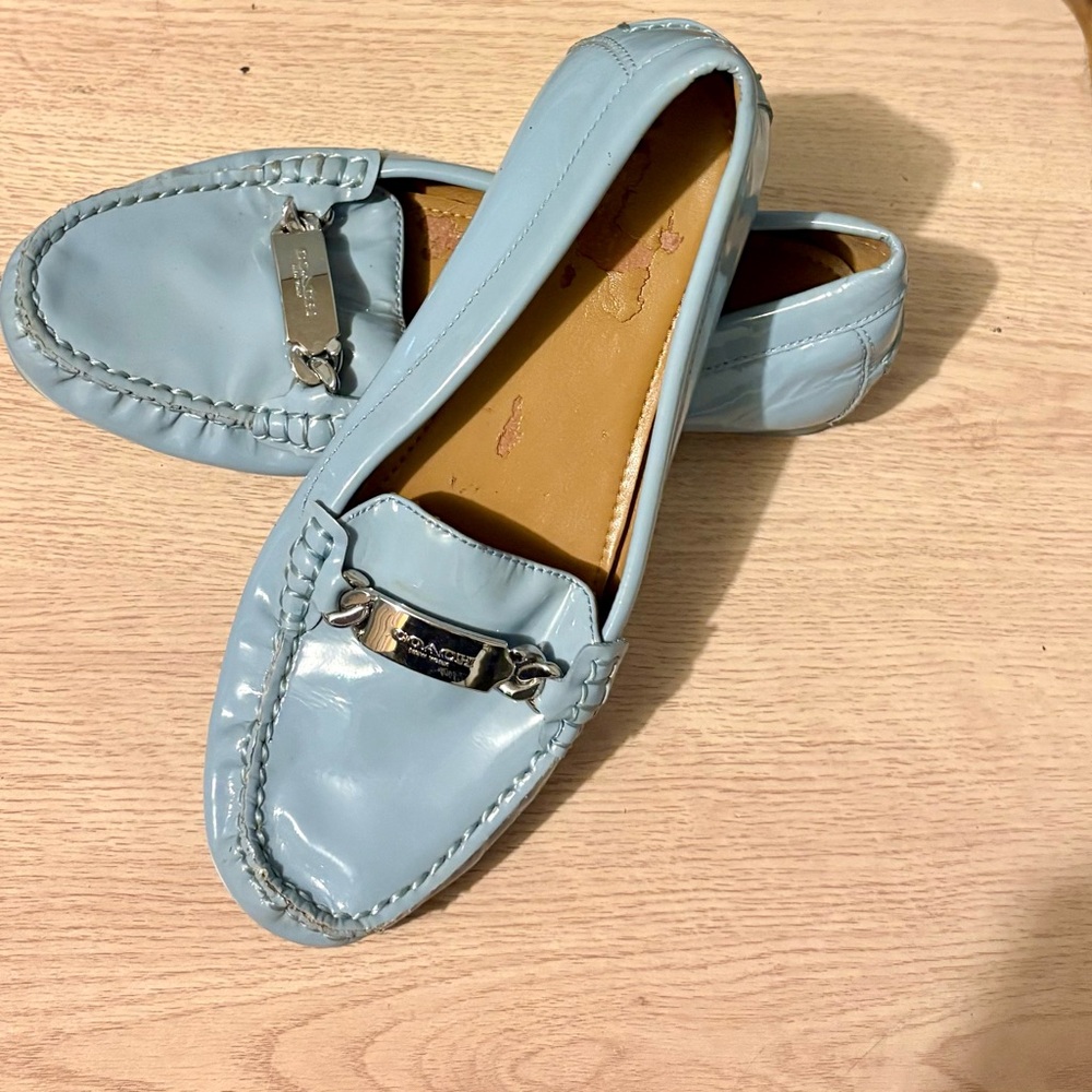 Coach Light Blue Patent Leather Loafers